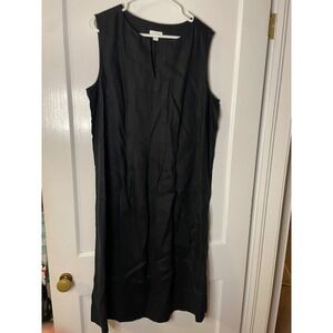 J Jill Black Sleeveless V-Neck Linen Midi Dress Women's 1X shift solid black